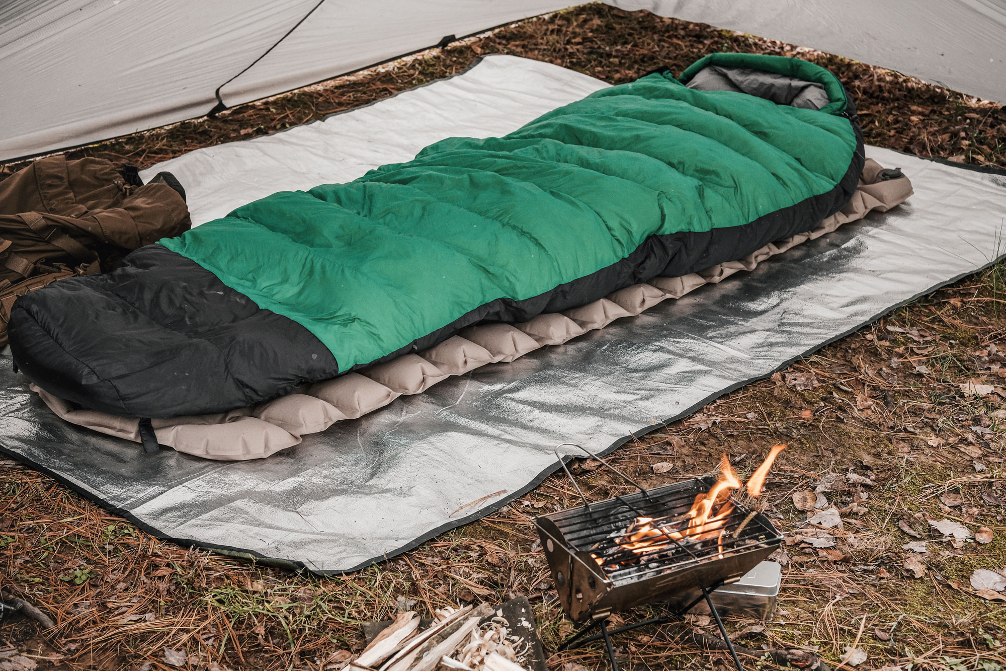 Winter Tarp Camping Setup